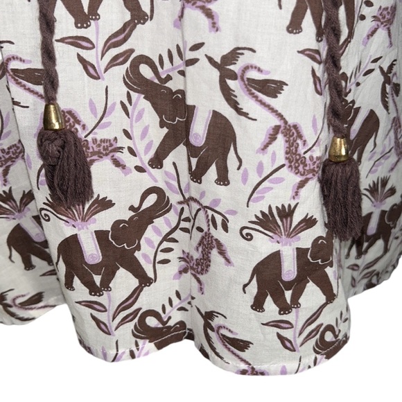 Tory Burch Elephant & Leopard Tiger Print Crochet Tassel Tie Neck Tunic Top - 8 - Picture 4 of 13